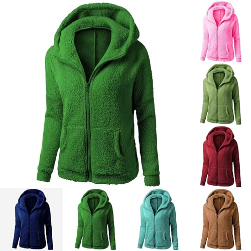 Women's Fleece Fleece Jacket Women Fluffy Teddy Lightweight Sweater Coat Ladies Fuzzy Hoodies Autumn Warm Sherpa Full Zip Cardigan Winter Hooded Sweatshirt Casual Warm Outwear with pockets
