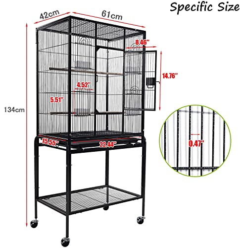 SKADE Large Bird Cage 134cm Wrought Iron Large Bird Flight Cage with Rolling Stand and Bottom Tray for Lovebirds Finches African Grey Parrot Cockatiel Parrotlet Conures