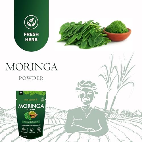 Herb Essential Organic Moringa Powder (Wild Grown) - 100g, Superfood for Smoothies, Drinks, Tea & Recipes