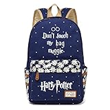 AUGYUESS Canvas School Bag Rucksack Daypack Bookbag Laptop Bag Backpack for Harry Potter Cosplay (Dark Blue 3)