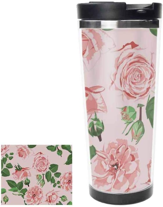 Stainless Steel Flask Rose Flower Vacuum Insulated Bottle Leak-Proof Travel Mug Tumbler Cup-16oz