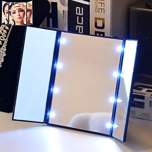 NEW Vanity Folding Travel Illuminated Make Up Dressing Desktop Mirror W/ 8 LED Light Foldable Tri-sided Lighted Beauty Vanity LED Makeup Cosmetic Square Shape Mirror free shiping