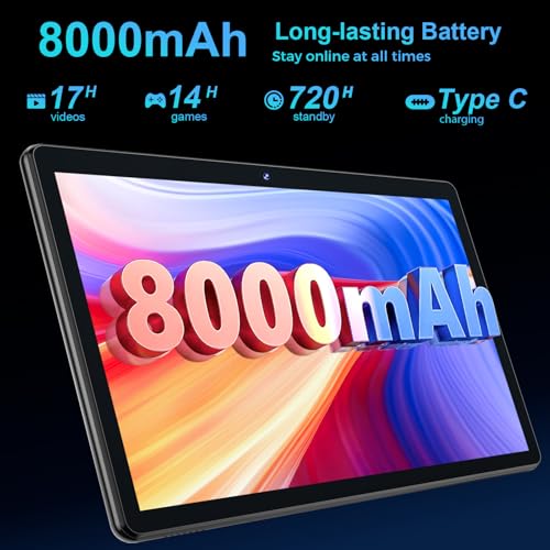 Android 16 Tablet with Keyboard, 2026 Android Tablet 10 inch, 26GB+256GB+2TB Expand, Electronic Tablet PC with Gemini, 8-Core, 8000mAh, 5G WiFi, GMS, 2 in 1 Tablet with Case/Mouse/Stylus(Black Case)