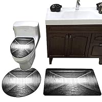 Sillgt Toilet Carpet Floor mat Set,Horror House Decor Picture of Light at The end of Tunnel Exit Fear City Abandoned,Mat and Toilet Lid,Black and White