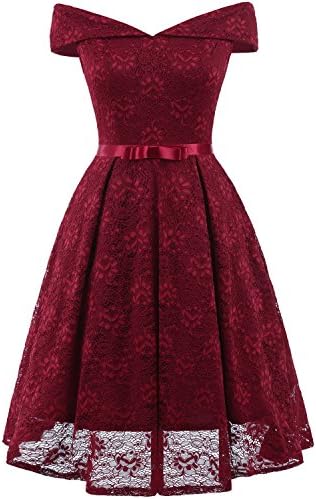 SYLVIEY Womens Lace Bridesmaid V Neck Formal Wedding Party Cocktail Midi Dress (Large, Burgundy)
