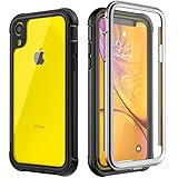 iPhone XR Case, SNOWFOX 360 Degree Premium Hybrid Protective Clear Case for Apple iPhone XR 6.1 Cases inch 2018 Release (Black) (Black/Clear)