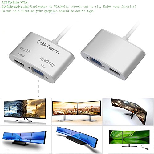 CableDeconn Aluminum shell Multi-Function Thunderbolt Mini Displayport to HDMI VGA Converter Adapter Cable for Apple Macbook Surface pro Thinkpad X1 HDMI 4K HDTV Eyefinity VGA Adapter