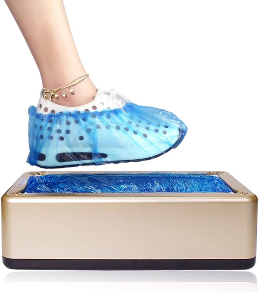 Feifei Automatic Shoe Cover Dispenser with 200pc Disposable Plastic Boot &Shoe Cover, Perfect for Medical, Home& Office Non-Slip (Color : Gold)