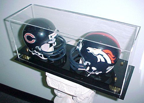 Double Mini Football Helmet Display case Black acrylic base P371DB