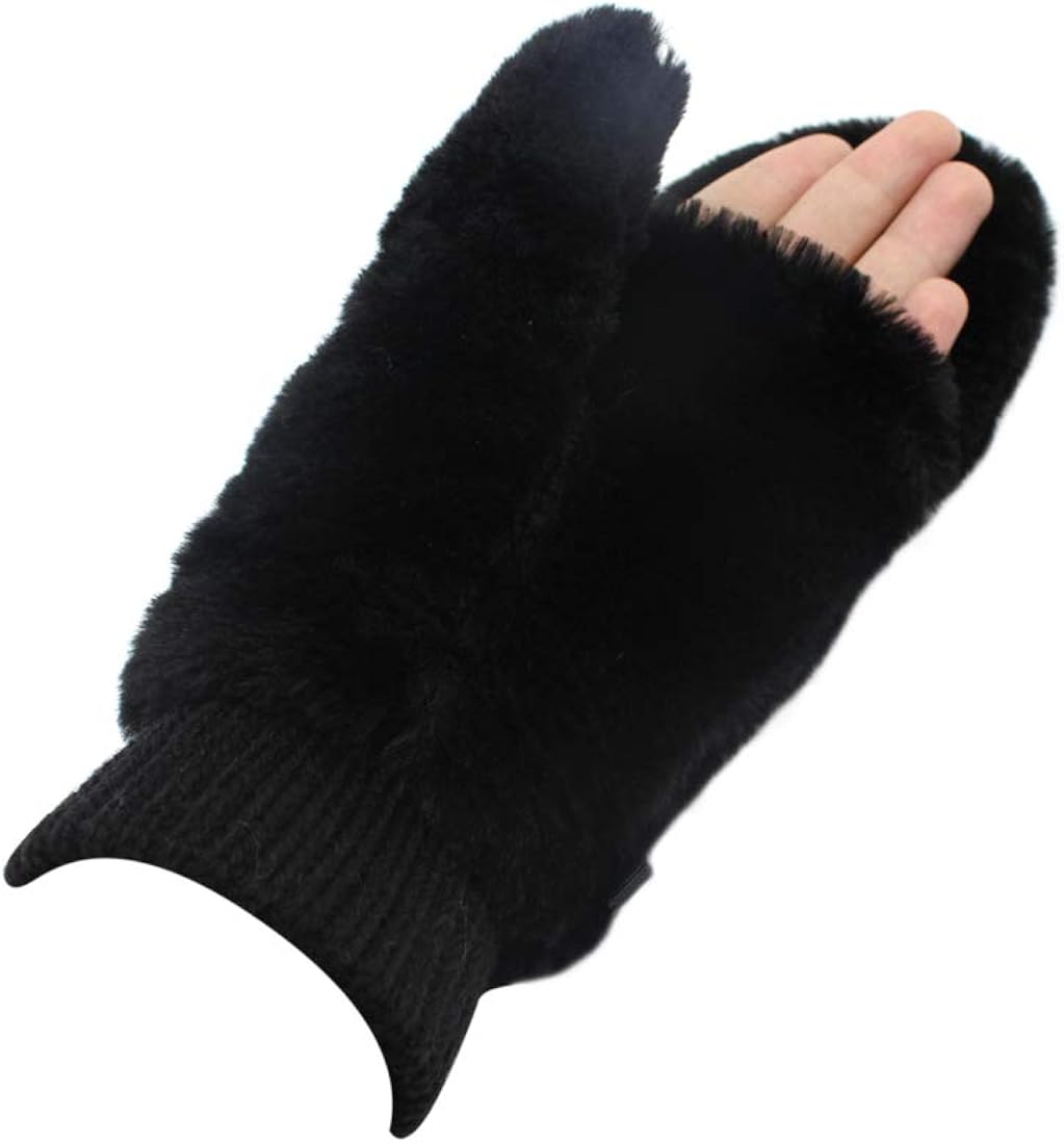 RARITYUS Women Fur Flip Cover Mittens Warm Soft Half Fingerless Winter Gloves for Teen Girls Outdoor Sports at  Women’s Clothing store