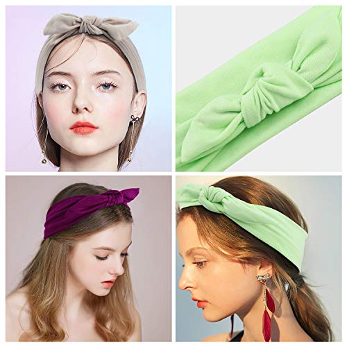Headbands for Women 12 Pack Solid Color Rabbit Ear Headbands Elastic Hair Wraps Stretchy Hair Accessories