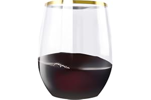 SUT 24 Pack 12oz Gold Plastic Wine Glasses Stemless, Gold Disposable Wine Cups, Premium Quality, Recyclable, Unbreakable, Crystal and BPA-Free for Party