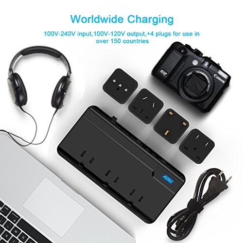 Voltage Converter Travel Adapter, THZY International Step Down 220V to 110V Converter with 4-Port USB Charging, Worldwide Plug Adapter with UK/AU/US/EU/Italy Plug for International Travel
