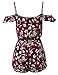 Summer Ruffle Off-Shoulder Strap Floral Print Romper Jumpsuit Burgundy Size S