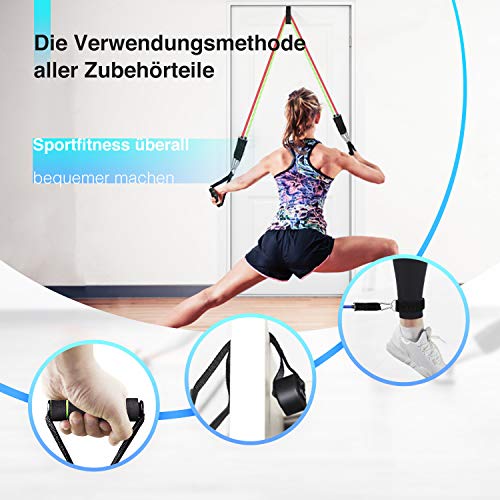 Exercise Resistance Bands Set Strength Training Fitness Set Up to 100lb with Resistance Tubes, Handles, Ankle Straps, Door Anchor Home&Gym Workout Yoga Equipment Stackable Band Set For Men/Women