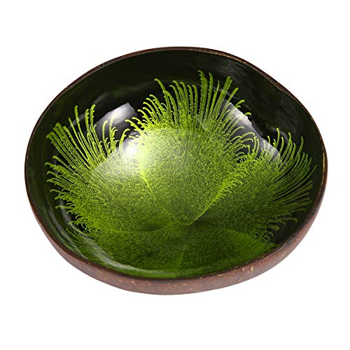 Essort Coconut Bowl, Natural Coconut Decorative Shell Handmade Unique Design for Party Home Kitchen Hotel Decoration Collection Wedding Birthday Gift Green