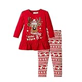 Baby Girls' 2-piece Set Reindeer Printed T-shirt and Leggings