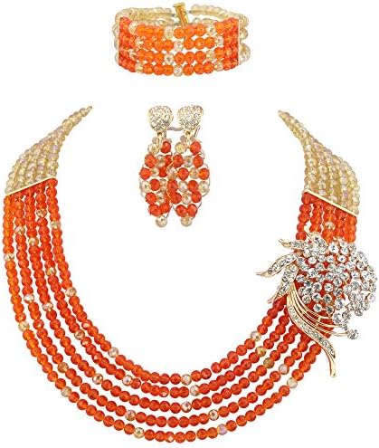 Ellenjewelry Orange African Beads Jewelry Sets Nigerian Wedding Jewelry Sets(C-1190)