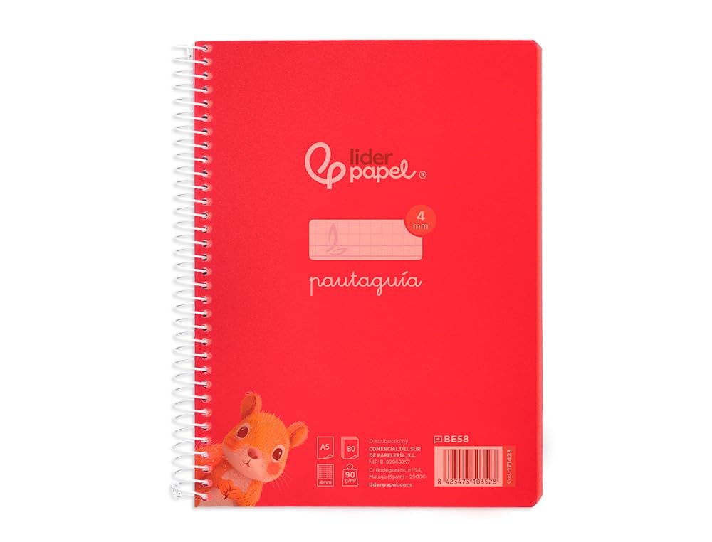 Liderpapel Spiral Notebook DIN A5 Plastic Cover 80h 90g Ruled 4mm with Red Margin - Unit -