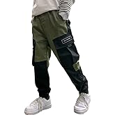 Rolanko Boys' Cargo Pants Casual Kids Joggers Elastic Waist Outdoor Hiking Baggy Trousers 4-14 Years