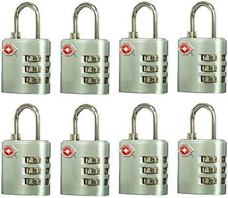 Newtion TSA Approved 8 x 3-dial Combination Padlocks Fashion Mini Travel Suitcase Luggage Bag Durable and Resetable Code Lock 8 Pack (Silver)
