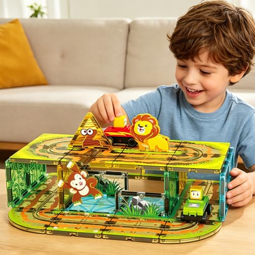 Blocos de Montar Magnéticos Construção STEM Brinquedos Infantil (45 Peças Com Animais)