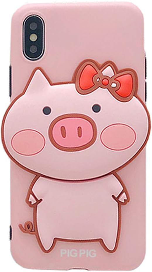 UnnFiko Pig Phone Case Compatible with iPhone Xs Max, Cute 3D Cartoon Animal Soft Silicone Protective Case for Girls Women (Cute Pig, iPhone Xs Max)