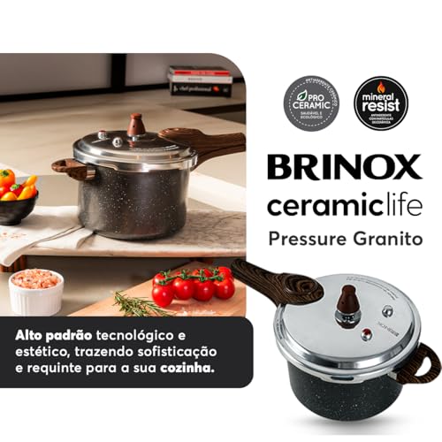 Brinox - Panela de Pressão Ceramic Life com Fundo de Indução 4,2L - Granito