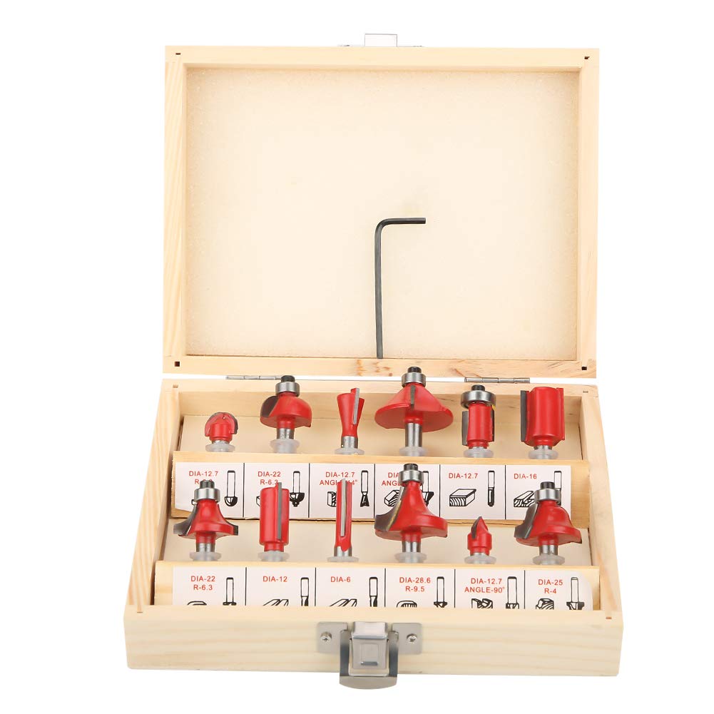 Router Bits Cutter Set 12 Pieces 1/4 "Shank Cutter Router Bit Groove Wood Milling Woodworking Router Bits Stazs Carbon Steel Material with Wood Box