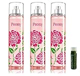 Bath & Body Works PEONY Fine Fragrance Mist - Pack of 3 with a Jarosa Bee Organic Peppermint Lip Balm