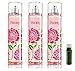 Bath & Body Works PEONY Fine Fragrance Mist - Pack of 3 with a Jarosa Bee Organic Peppermint Lip Balm