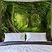 Lahasbja Misty Forest Tapestry Green Tree in Jungle Forest Tapestries Wall Hanging Nature Scenery Woodland Backdrop for Living Room Bedroom