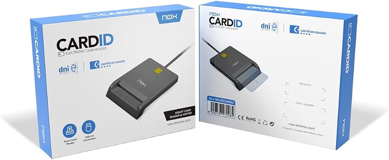 PRODUTOS NOX XTREME Leitor de Cartão Eletrónico Cidadão -NXLITECARDID- Compatível com Cartão de Cidadão (Portugal) e DNI Eletrónico (Espanha). Conexão USB 2.0, dimensões 65x85x18mm, cor preta