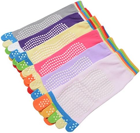 SHOP GIRL 6 Pairs Womens Non-Slip Toe Yoga Socks Mix Color Set