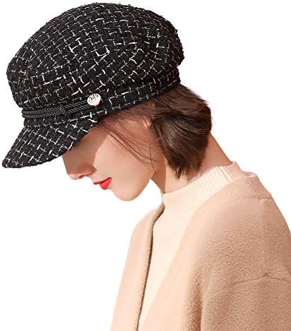 Ladies Houndstooth Baker Boy Cap Newsboy Casual Peaked Beret Elegant Winter Hats for Women Adjustable(2 Sizes, 55-60CM)