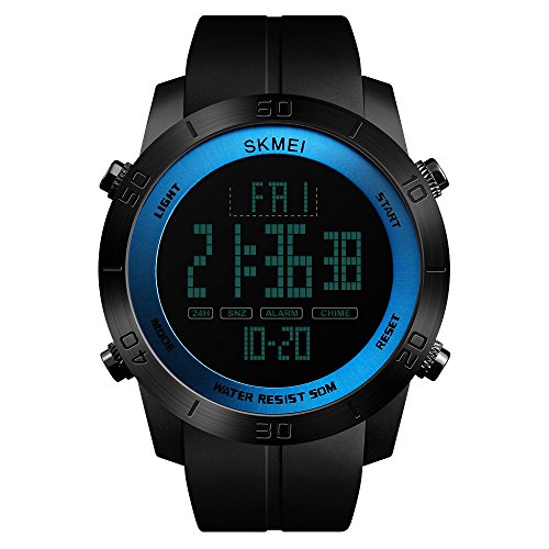Mens Watch Sports Waterproof Stopwatch Alarm Analog Digital LED Screen Large Face Military Blue Watches for Men 