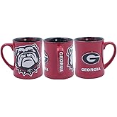 Georgia Bulldogs Ceramic 16oz Relief Mug – Officially Licensed 3D Logo Coffee Cup – Red – Handwash Recommended