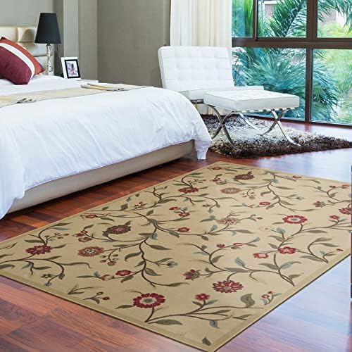Ottomanson Ottohome Collection NonSlip Rubberback Floral Leaves Design