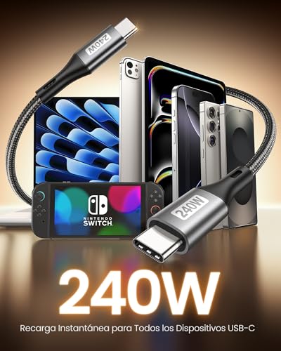 Silkland 240W 100W Corto Cable USB C a USB C [0.3M/2 Unidades], PD 3.1 Carga Rápida USBC Tipo C, Compatible con iPhone 16/16Plus/16Pro/Max, MacBook Pro/Air, iPad Pro/Air/Mini, Samsung, Pixel, Laptop