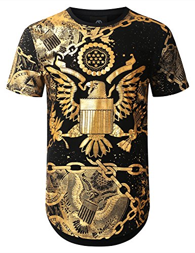 Urbancrews mens hipster hip hop gold foil chain graphic…