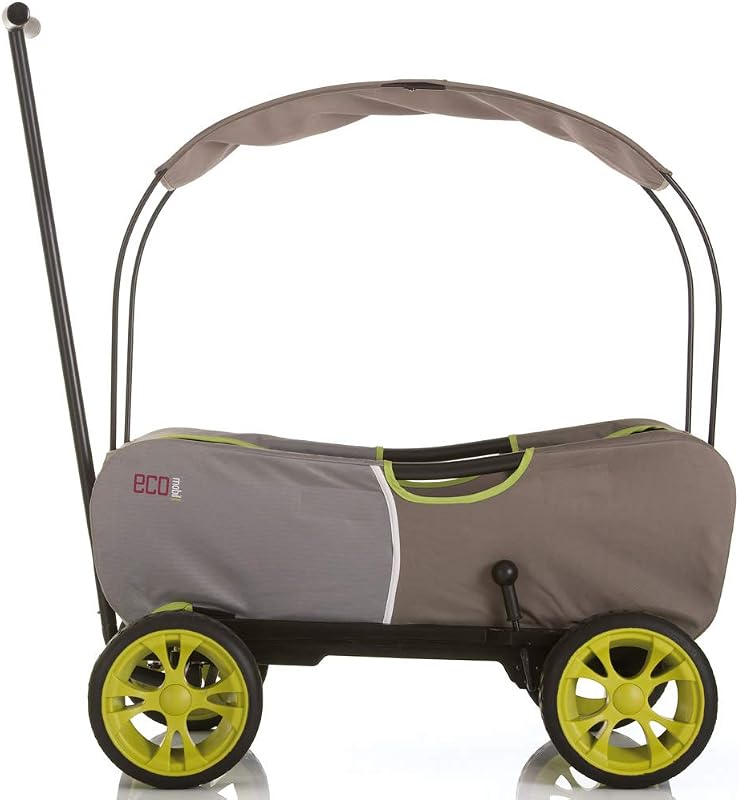 Eco Mobil Carro de Mano, apto para 2 Niños, Carro Transporte Plegable, Antivuelco, Toldo, Bollerwagen Niños, Asiento Acolchado, Freno, Carro Plegable, Carga Máxima 50 kg, Forrest Grayge