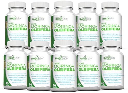 Health Labs Nutra Premium Moringa Oleifera Leaf Capsules 10-Month Supply, Complete Green Superfood Supplement, Energy, Metabolism, Mood and Immune Booster (Pack of 10)