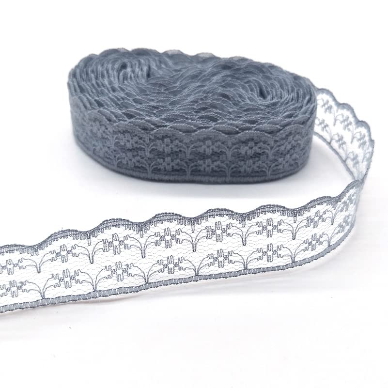 50Yards Lace Ribbon Roll Floral Lace Trim Webbing Fabric Width 2.2cm for DIY Jewelry Making Craft Clothes Accessories Gift Wrapping (Grey)