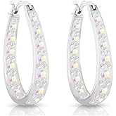 Savlano 14K Gold Plated Inside Out Crystal, Pearl Hoop Earrings- Oval Shape Earrings for Women Comes with Gift Box