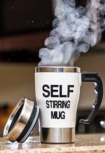Plush Home Stainless Steel Insulated Coffee and Tea Self Stirring Traveling Mug, 12 ounce Capacity, Battery Operated (White)