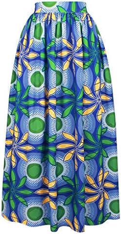 OFEEFAN Women African Floral Print Casual A Line Maxi Skirt L