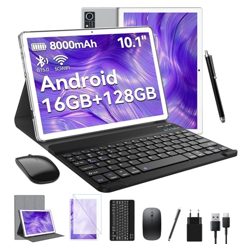 FEONAL Android Tablet 10 Zoll, 16GB RAM+128GB ROM(1TB TF), 5G WiFi Tablet Mit Tastatur Maus Stift & Hülle, MTK8183 Octa-Core, 8000mAh Akku, 21MP Kamer