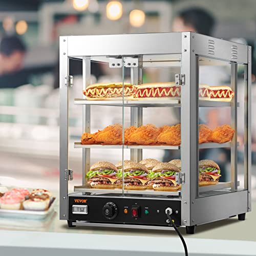 VEVOR Commercial Food Warmer Display, 3 Tiers, 800W Pizza Warmer W/ 3D