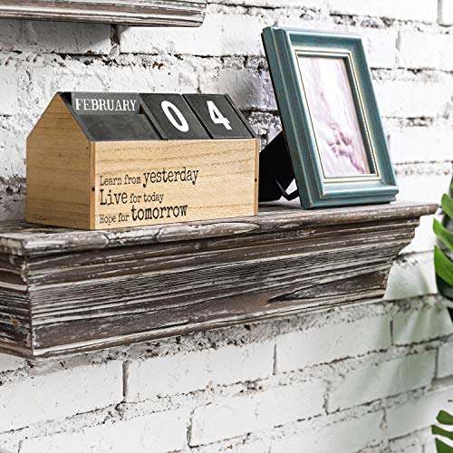 MyGift Rustic Torched Wood Wall Mounted Display Floating Shelves for Bathroom, Kitchen, Bedroom, Living Room, Set of 3