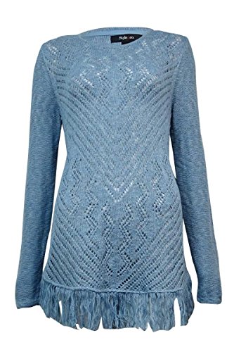 Style & Co. Womens Fringe Sheer Crochet Tunic Sweater Blue XL Style & Co. Womens Fringe Sheer Crochet Tunic Sweater Blue XL